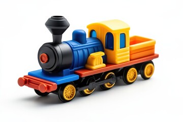 A colorful toy train set in vibrant hues ready for imaginative adventures indoors isolated on transparent background