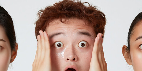 Close-up of Three Faces Showing Surprise and Partial Profiles