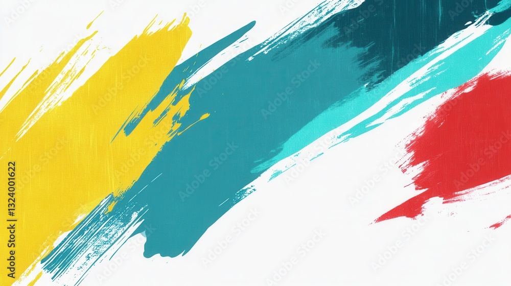 Poster Bold abstract background with dynamic paint strokes in teal, yellow, and red inviting creative expression and inspiration for design projects