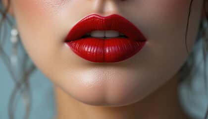 Fototapeta premium Sexy female red lips closeup. 