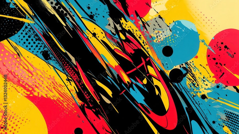 Poster vibrant comic book style background featuring dynamic action lines and bold colors capturing the ess