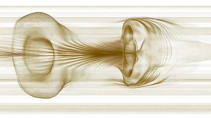 Abstract illustration featuring a stylized auditory system and lines