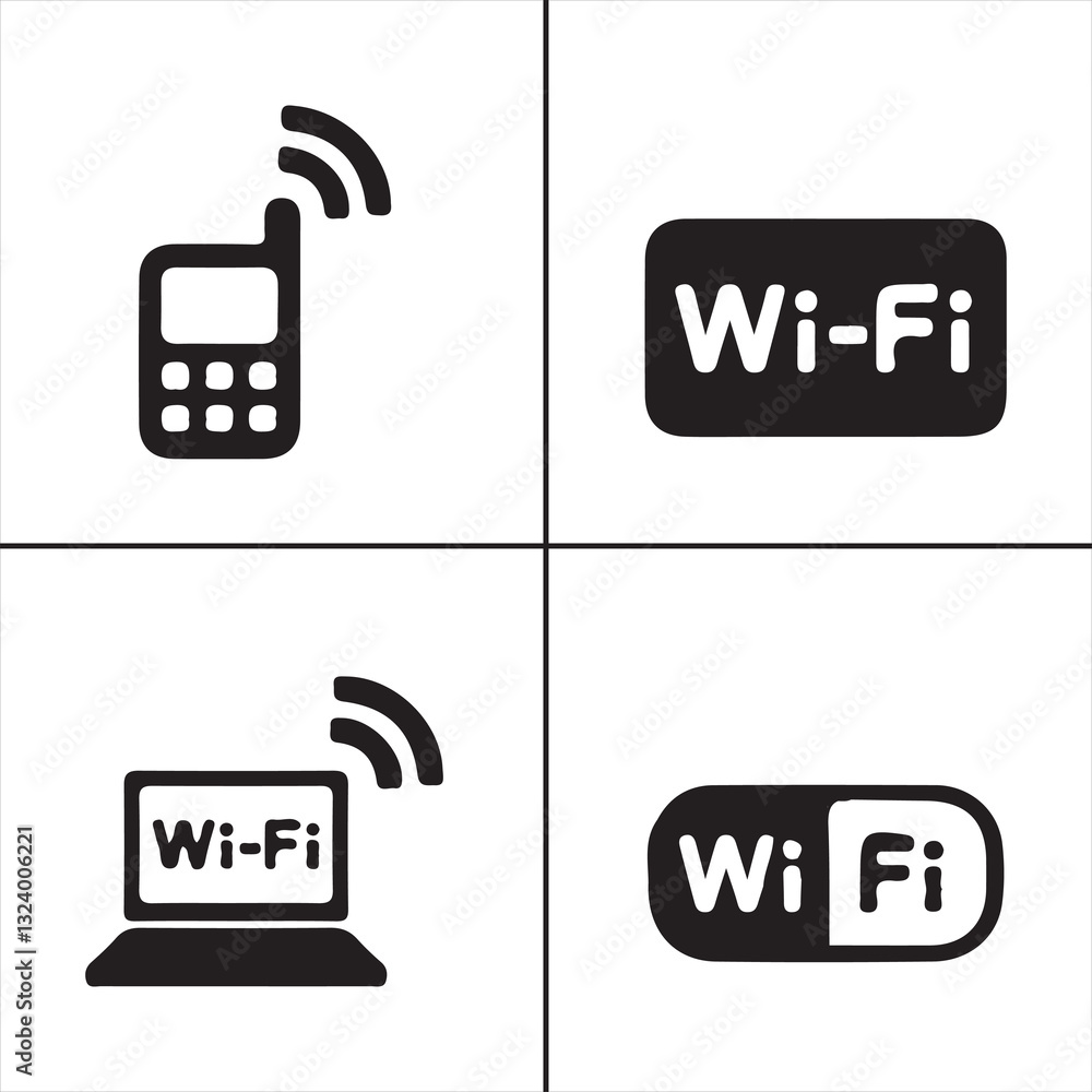 Poster wireless technology wi-fi web vector set