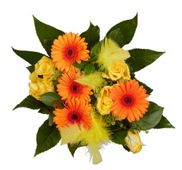 Bouquet of yellow and orange blossoms cut out isolated transparent background