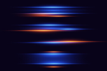 Collection of horizontal neon highlights and line flashes. Vector EPS10