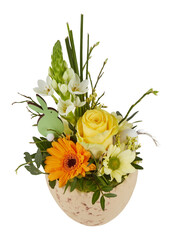 Bouquet of roses in an oval vase cut out isolated transparent background