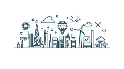 Obraz premium Comprehensive Ecology Line Icons Concept for Energy, Safety, Eco, and Electronics