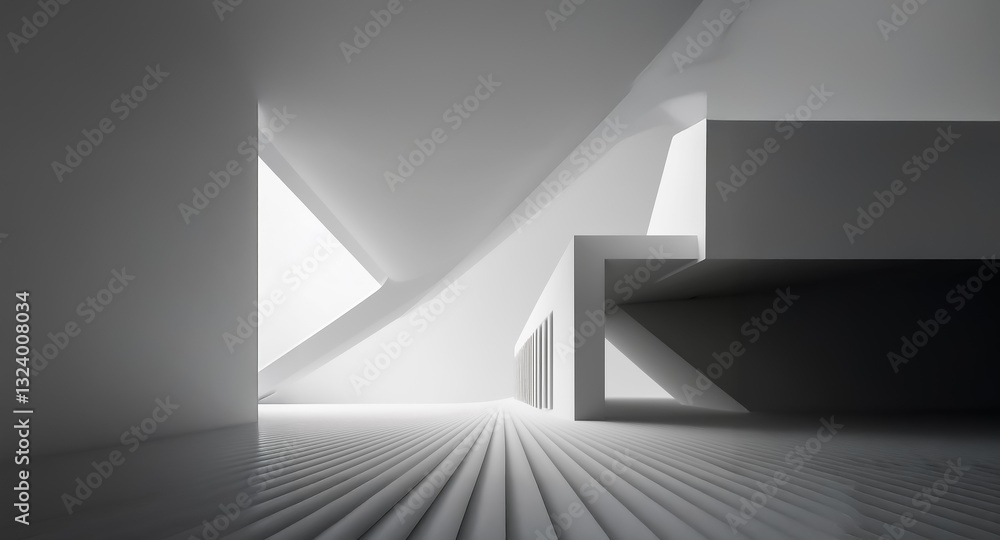 Aufkleber minimal white architecture featuring geometric shapes and dynamic interplay of light and shadows, cr