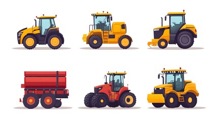 Professional Flat Illustration Set of Agricultural Machinery for Farming Needs