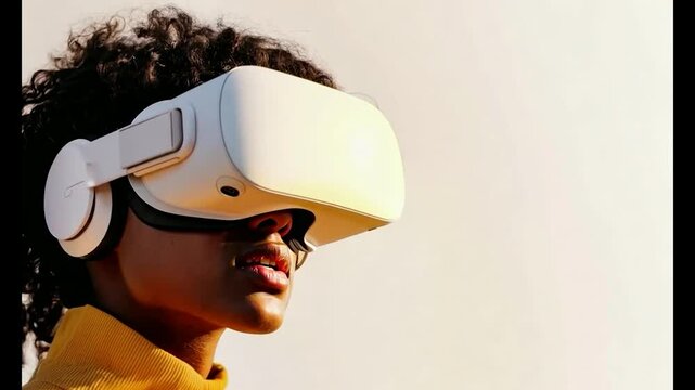 Close-up of a man wearing VR headset and goggles, virtual reality and augmented VR 