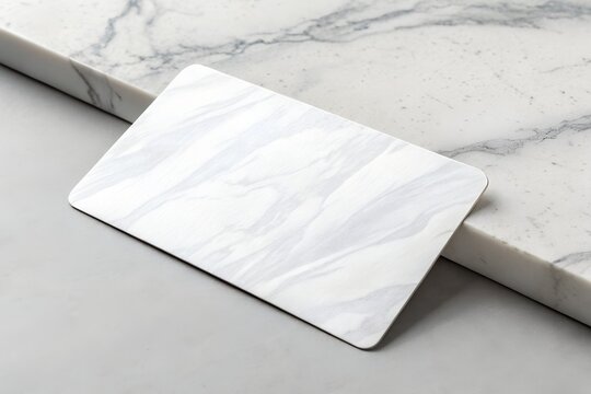 Elegant business card mockup with a marble effect on a neutral background. Realistic template for branding and corporate identity. High-resolution design with soft lighting.