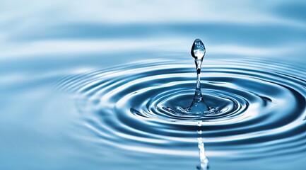 Water droplet impacting tranquil surface, creating ripples