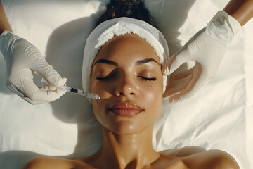 Naklejka premium Beauty clinic procedure with filler injection enhancing facial aesthetics and skin rejuvenation