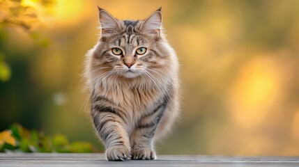 Obraz premium Older cat pawing slowly in nature outdoor environment animal portrait soft focus viewpoint