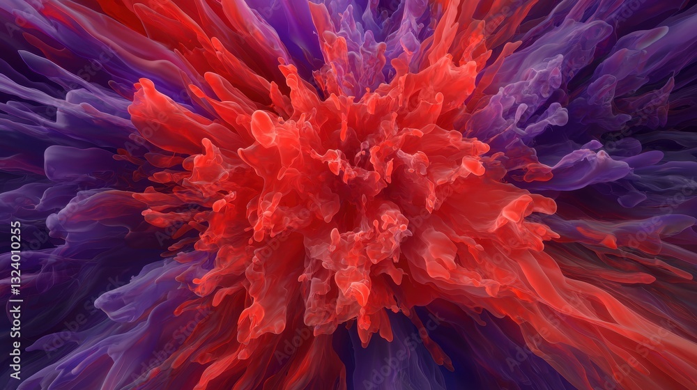 Poster pulsating red and purple light explosion abstract graphic art digital environment dynamic viewpoint 