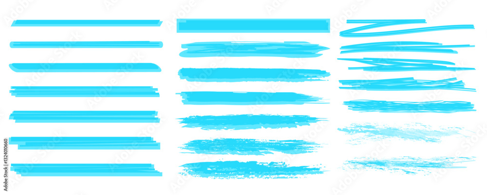 Poster blue vector marker graphic stylish element. selecting and underlining text. brush lines. handmade ma