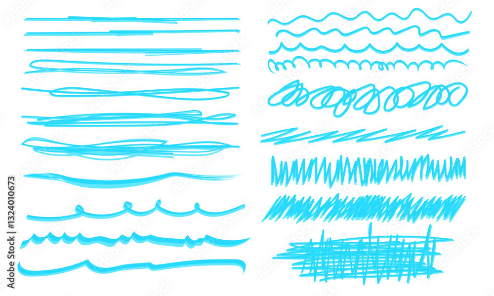 Poster blue vector marker graphic stylish handmad element. text highlighting and underlining. brush lines. 