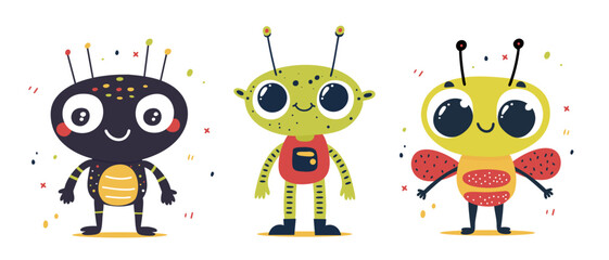 Cute Cartoon Aliens in a Fun Space Illustration. Perfect for children s themes, sci-fi projects, and space adventures.