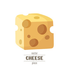 Cheese piece with big holes vector icon. Slice and dice. Emmental cube. Cute food element. Image for package design, ad layout. Tasty, hearty snack. Craft cheesemaking. Semi-hard type. Cartoon 3d sign