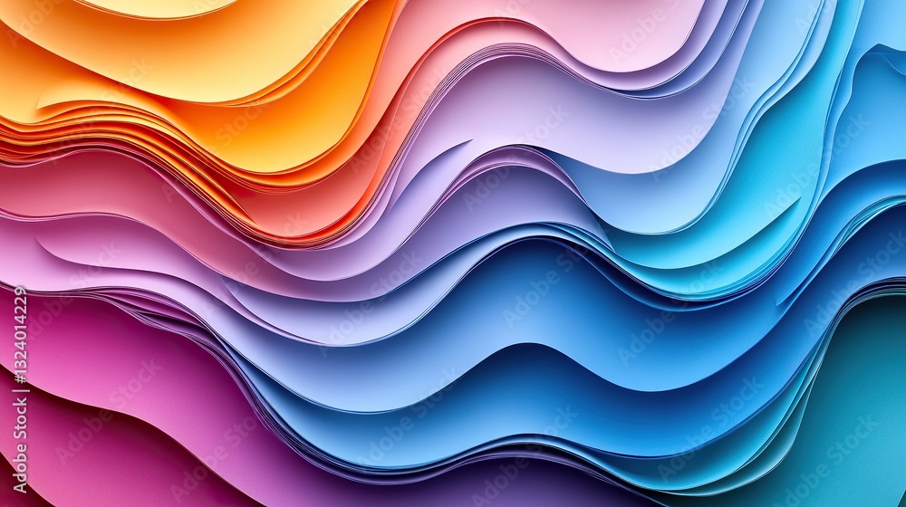 Poster vivid layers of intricately cut colored paper forming a dynamic abstract composition resembling flow