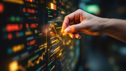 hand interacting with a data visualization screen