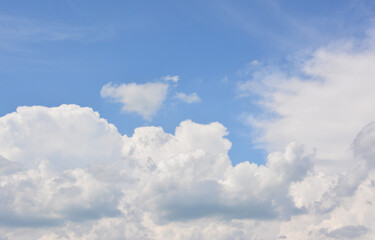 Beautiful blue sky with fluffy white clouds on a bright sunny day