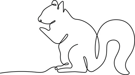 Squirrel continuous one line drawing. Editable stroke on a white isolated background. Vector illustration