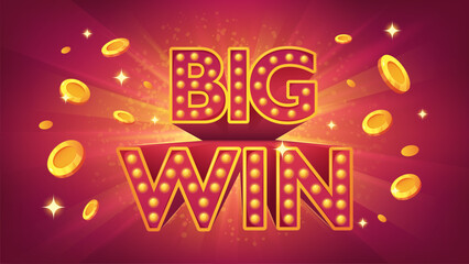 Cartoon 3d lettering Big Win for casino. Congratulations on your winnings, gambling revenue. Vector text