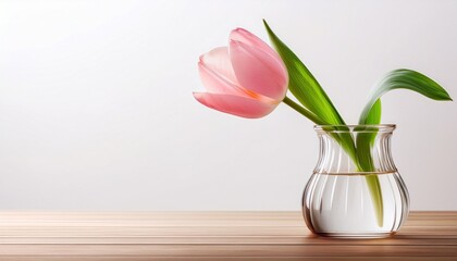 一輪挿しのピンクのチューリップ