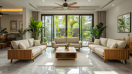 Fototapeta premium Modern Living Room with Patio View (1)