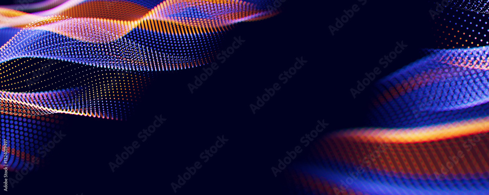  abstract wave of particles. big data digital flow concept. llm learning process, ai technology. quan