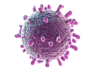 Microscopic view of a virus particle, a detailed 3D render.  Ideal for medical, scientific, or educational materials, illustrating concepts of microbiology and virology.