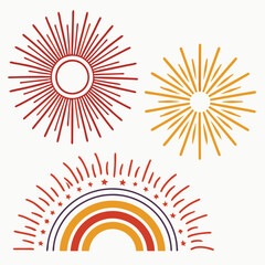 Hand-Drawn Sunburst Pack Radiating Beams and Firework Icons