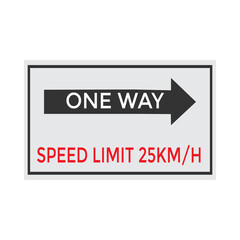 One Way Speed Limit 25 kmh warning signage vector illustration