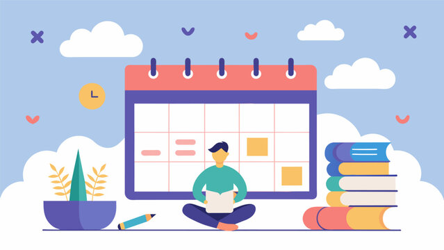 During exams week the school implements a mindfulness bell schedule with designated breaks for students to relax and reset their minds.. Vector illustration