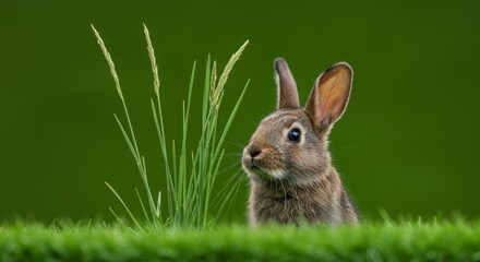 Fototapeta premium Curious bunny in green grass
