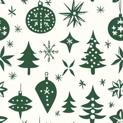 Clip art simple Christmas pattern, monochromatic green 