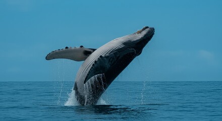 Obraz premium Humpback whale breaching in the ocean