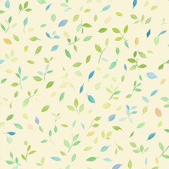 Simple and cute style, light green background, small green and blue leaves, light yellow fur color, 