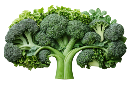 A creatively arranged broccoli and lettuce composition, showcasing vibrant greens. Ideal for healthy eating and nutrition themes.