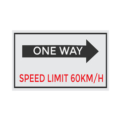 One Way Speed Limit 60 kmh warning signage vector illustration
