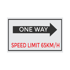 One Way Speed Limit 65 kmh warning signage vector illustration