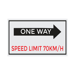 One Way Speed Limit 70 kmh warning signage vector illustration