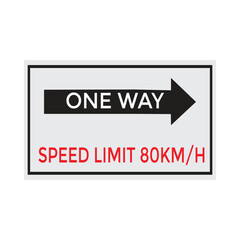 Fototapeta premium One Way Speed Limit 80 kmh warning signage vector illustration