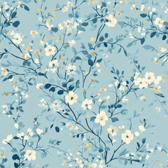ditsy floral pattern, soft pastel blues, delicate, feminine, large scale pattern, prestine quality, seamless pattern