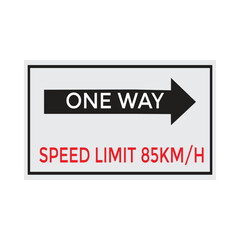 One Way Speed Limit 85 kmh warning signage vector illustration