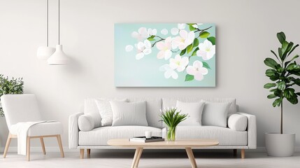 Stylish living room decor with floral art modern home interior cozy environment bright and inviting view