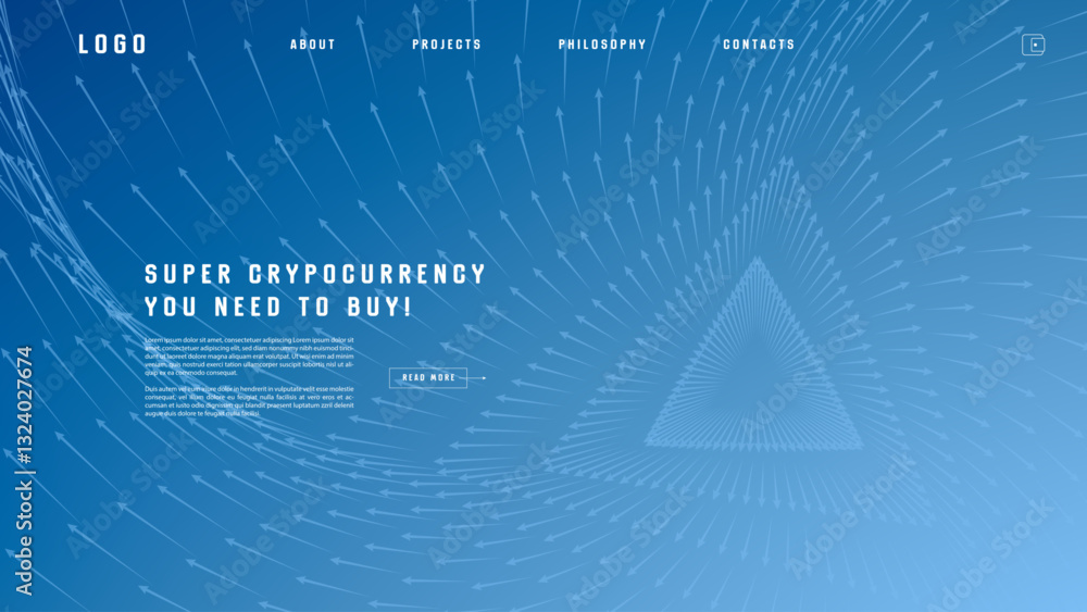 Poster landing page abstract design with particle tunnel. colorful template for website or app.