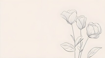 Minimalist Line Drawing of Flowers and Petals.