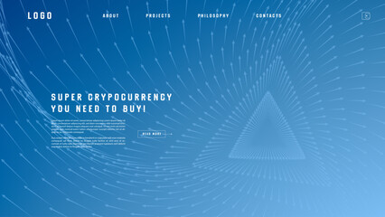 Landing page abstract design with particle tunnel. Colorful template for website or app.